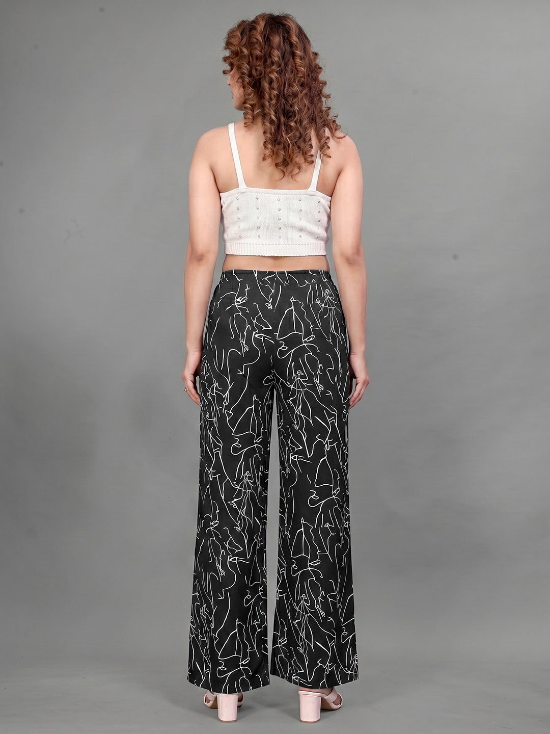 Women's High-Waist Wide-Leg Pants With Abstract Print Flowy Trousers