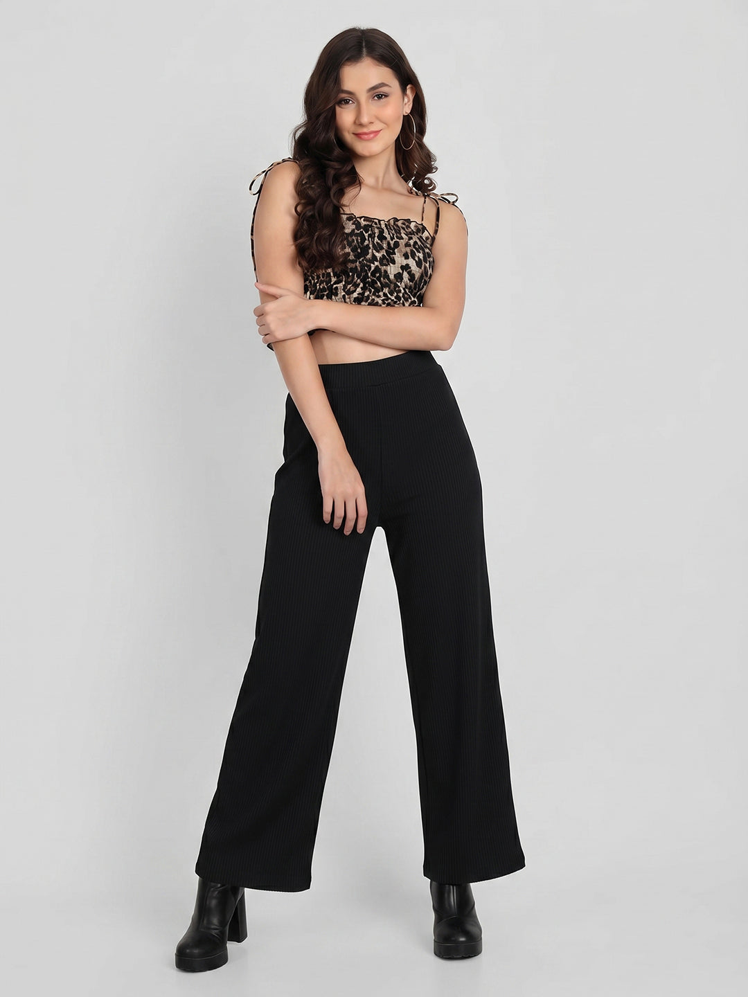 Women Textured Comfort High-Rise Trousers