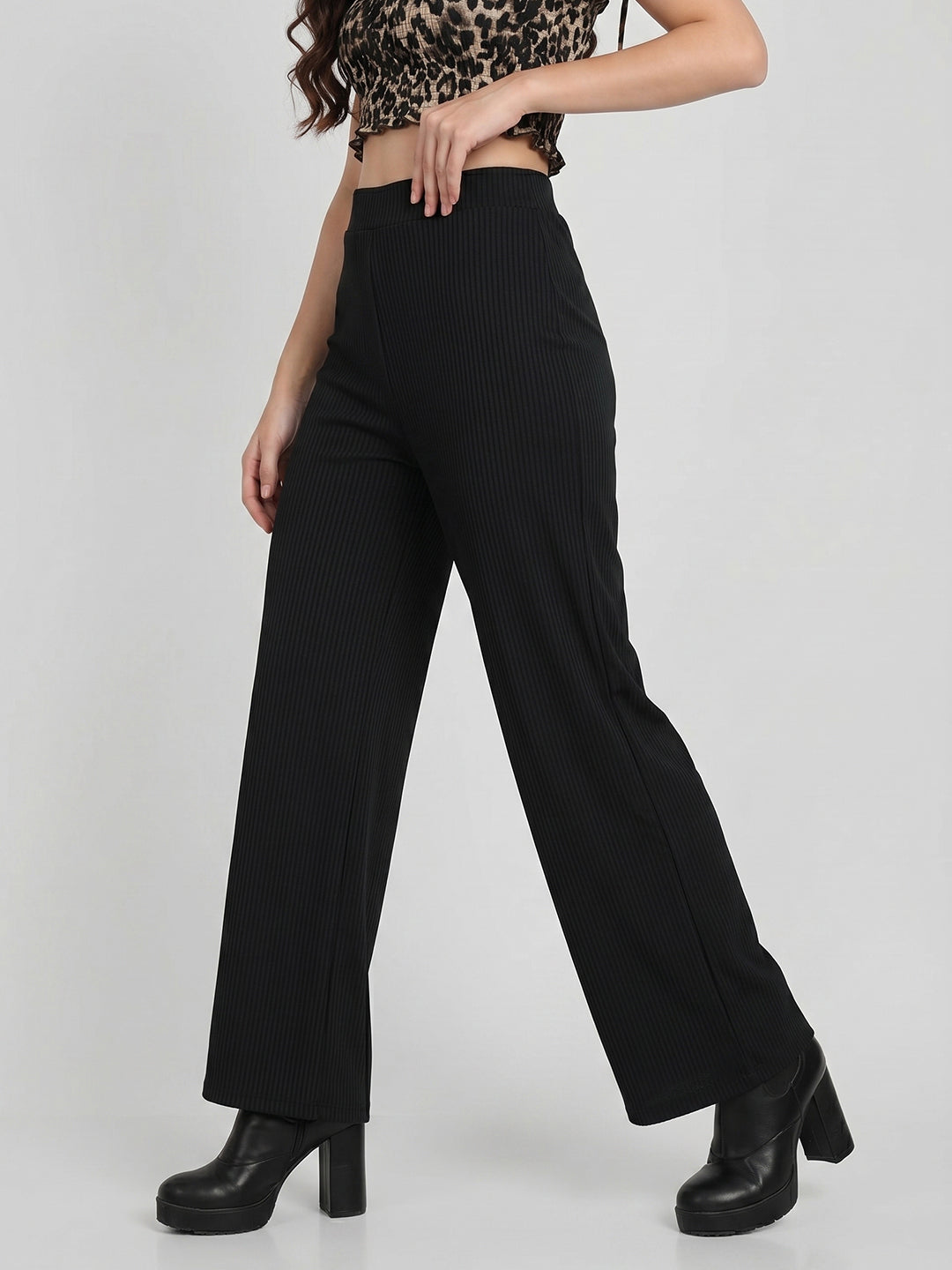 Women Textured Comfort High-Rise Trousers