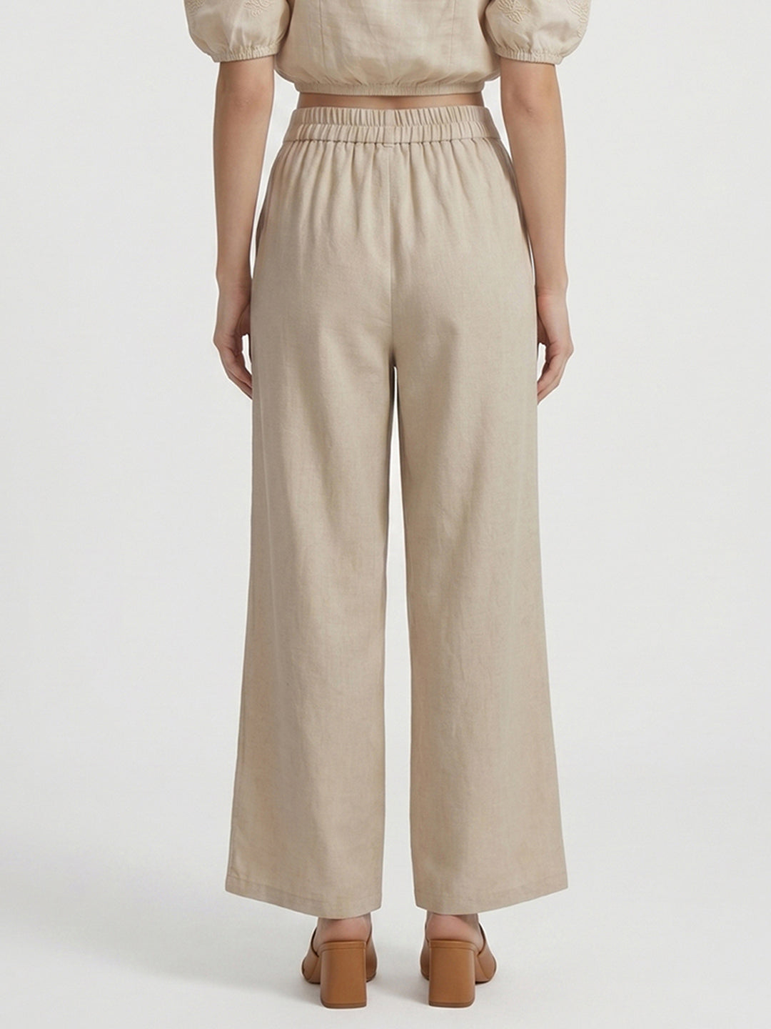 Women's Casual Comfort High-Rise Beige Wide-Leg Trouser