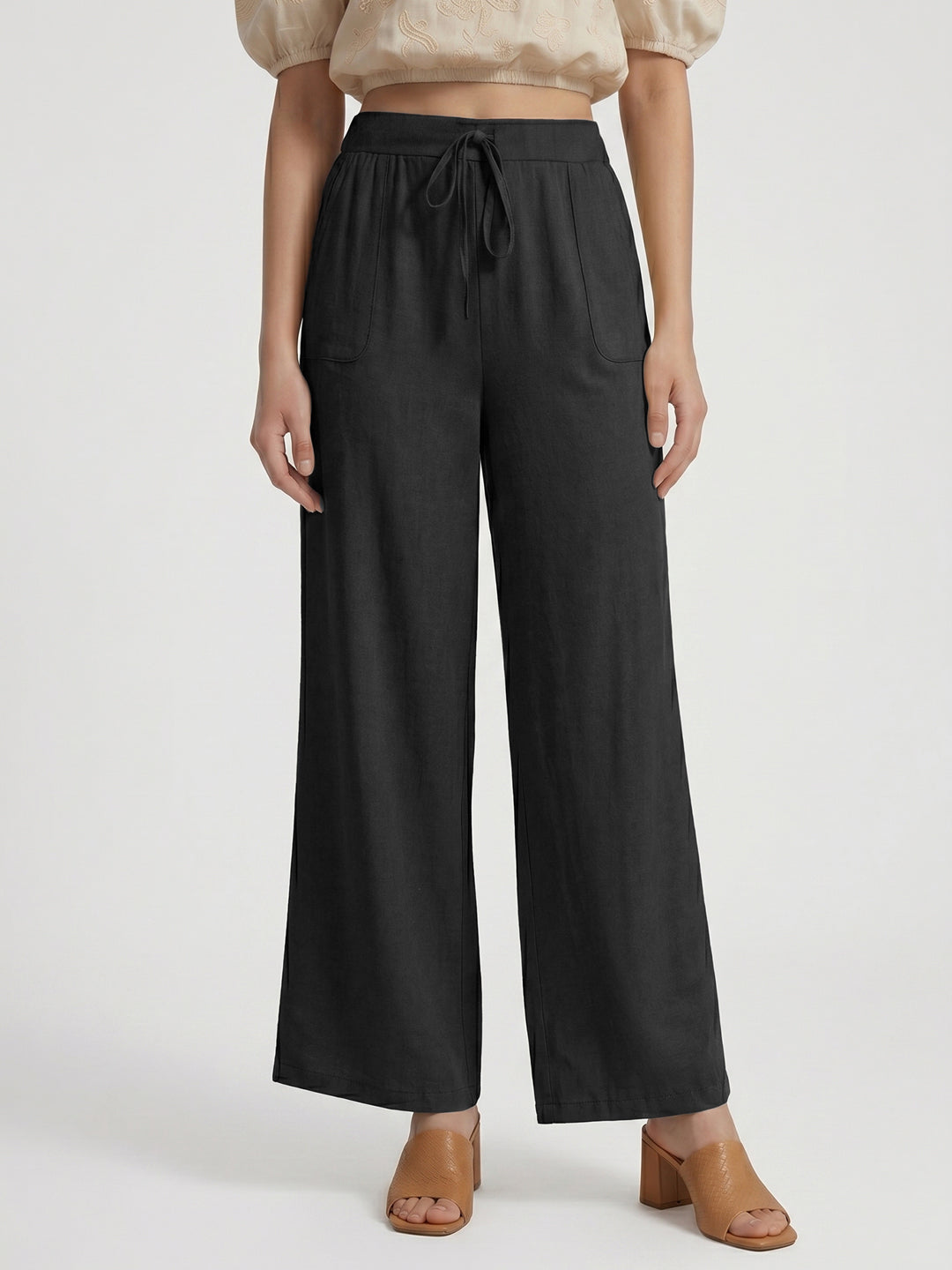 Women's Casual Comfort High-Rise Black Wide-Leg Trouser