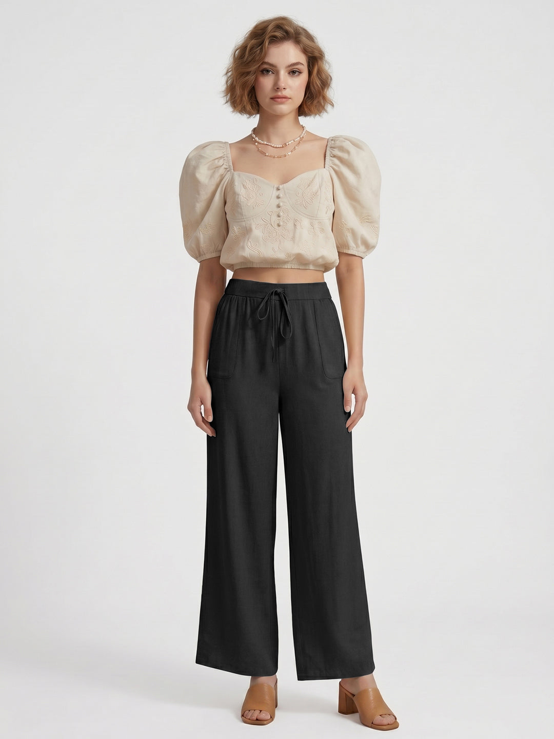 Women's Casual Comfort High-Rise Black Wide-Leg Trouser
