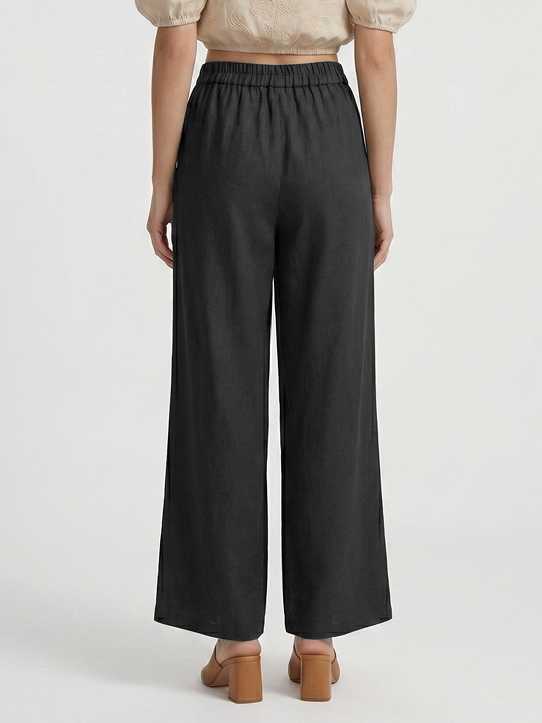 Women's Casual Comfort High-Rise Black Wide-Leg Trouser