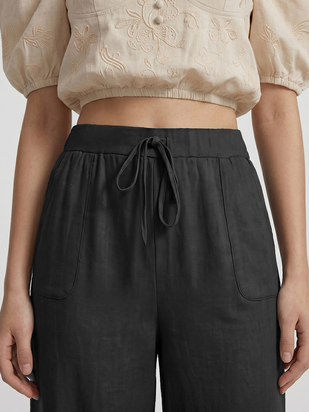 Women's Casual Comfort High-Rise Black Wide-Leg Trouser