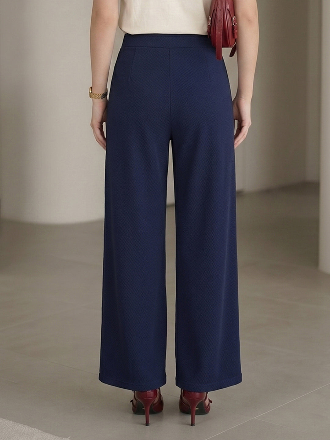 DTR FASHION Women's Blue V-Cut Waist High-Rise Wide-Leg Trousers