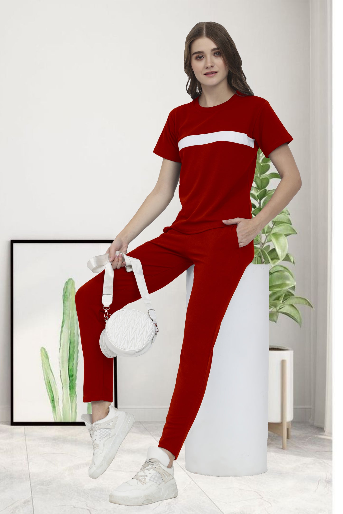 New AS Cotton Red Tracksuit | Bold & Comfortable Activewear for a Vibrant Look