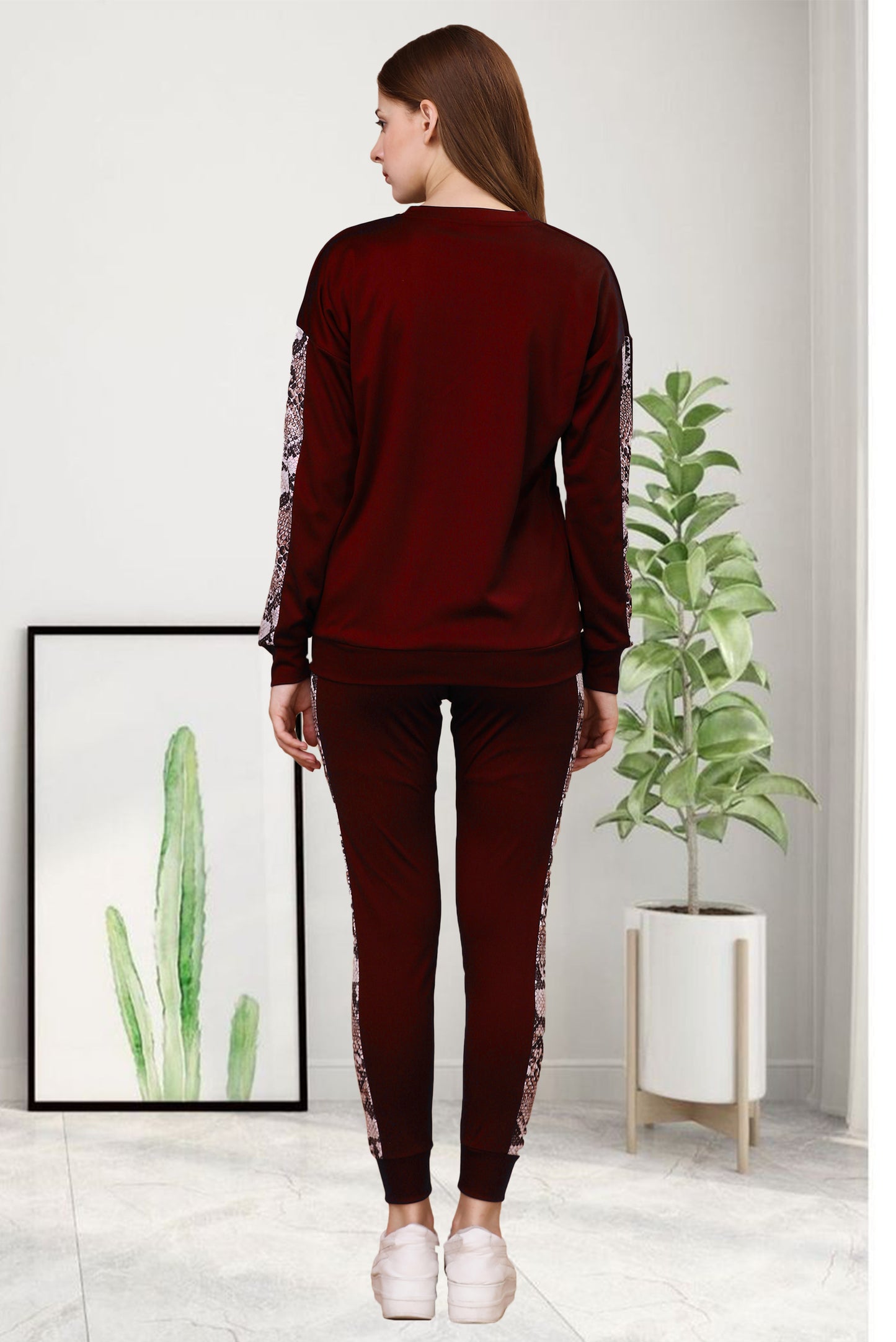 Snake Maroon Tracksuit for Women | Bold & Comfortable Activewear with a Modern Twist