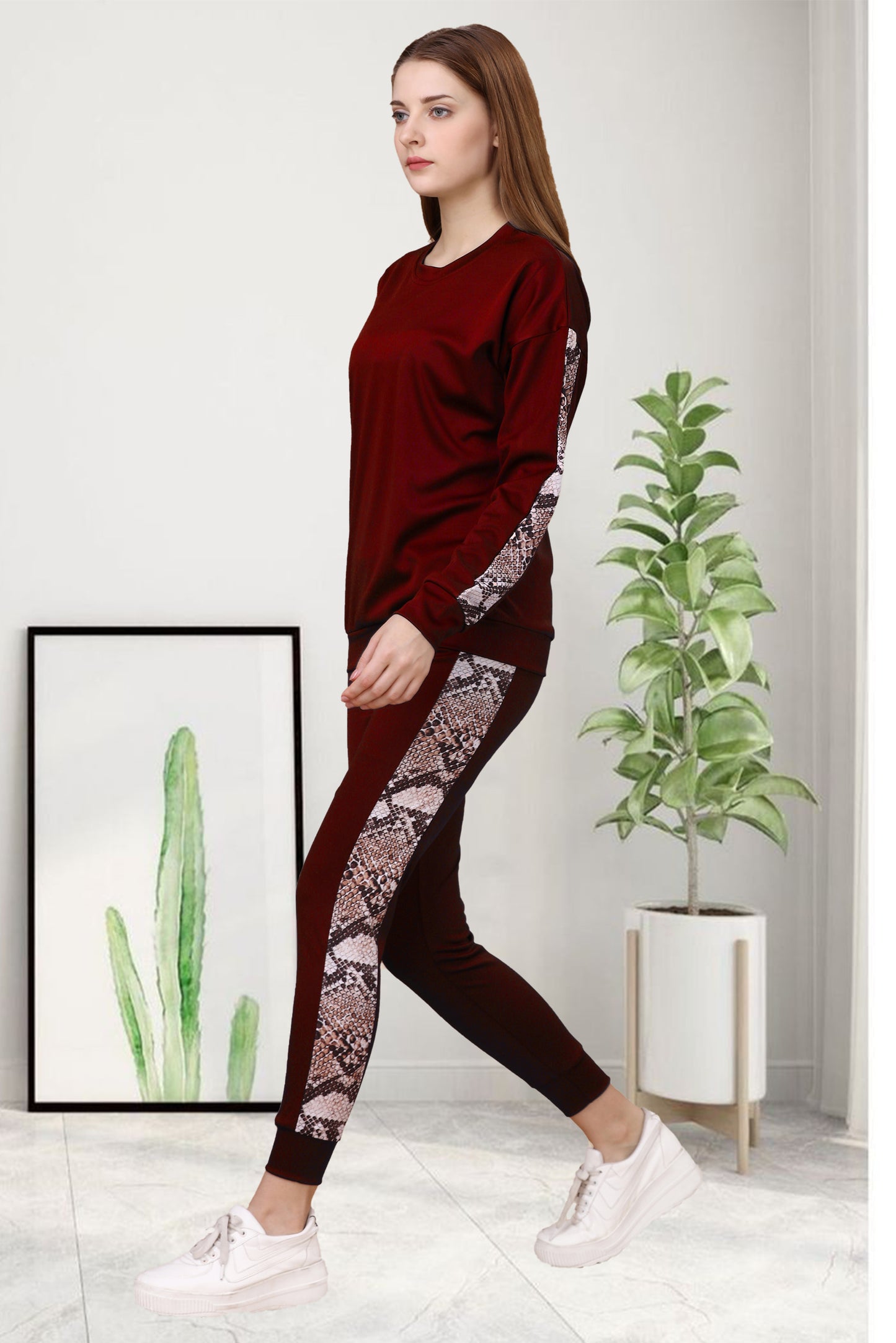 Snake Maroon Tracksuit for Women | Bold & Comfortable Activewear with a Modern Twist