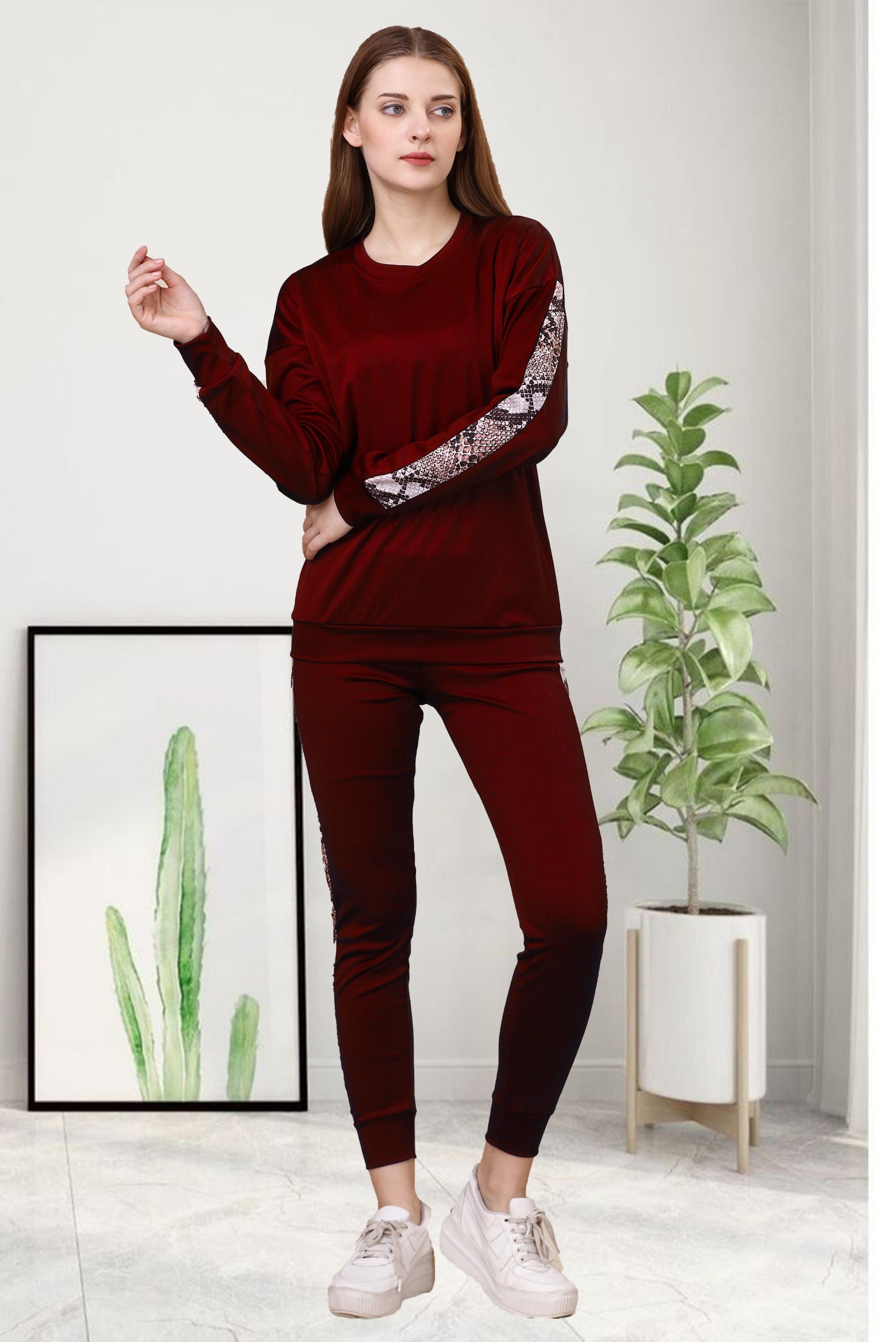 Snake Maroon Tracksuit for Women | Bold & Comfortable Activewear with a Modern Twist