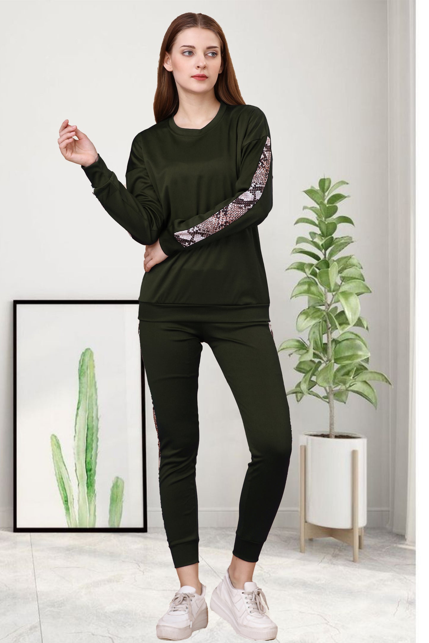 Snake Mehendi Tracksuit for Women | Stylish & Comfortable Activewear in Trendy Green