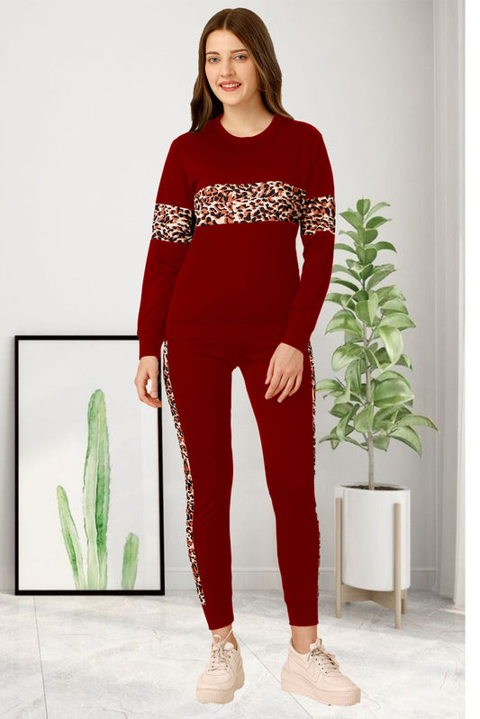 Tiger Maroon Tracksuit for Women | Bold & Stylish Activewear with a Fierce Edge