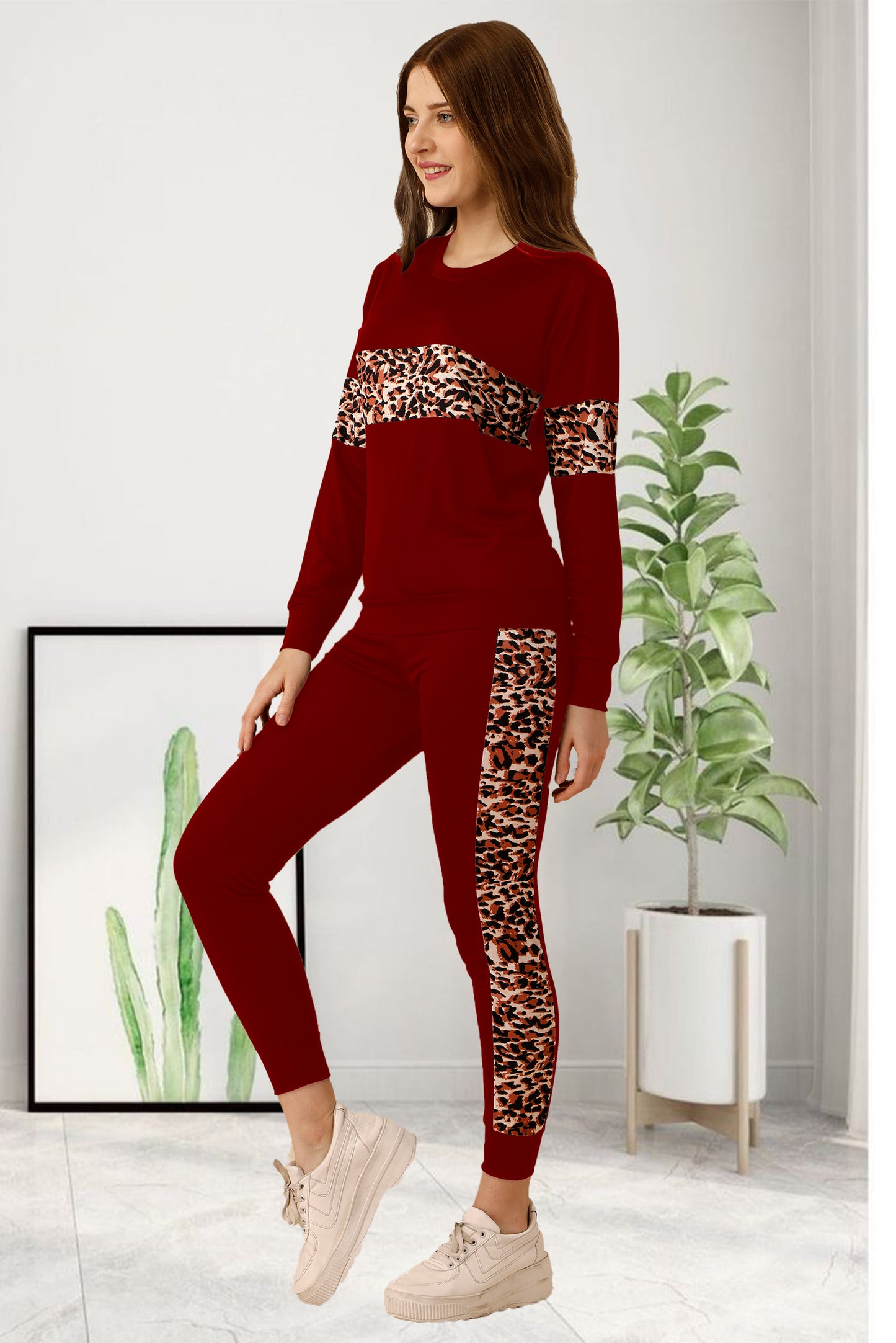 Tiger Maroon Tracksuit for Women | Bold & Stylish Activewear with a Fierce Edge