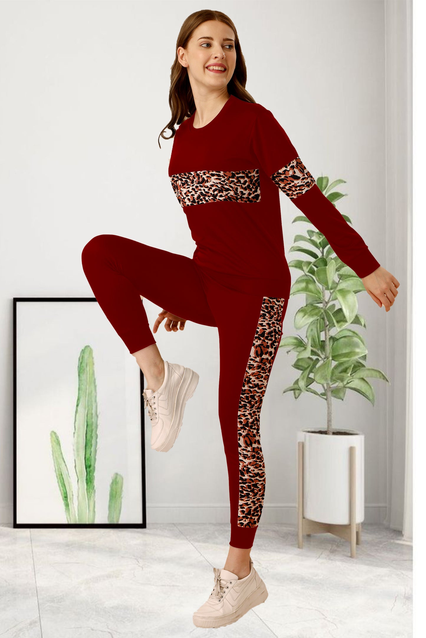 Tiger Maroon Tracksuit for Women | Bold & Stylish Activewear with a Fierce Edge