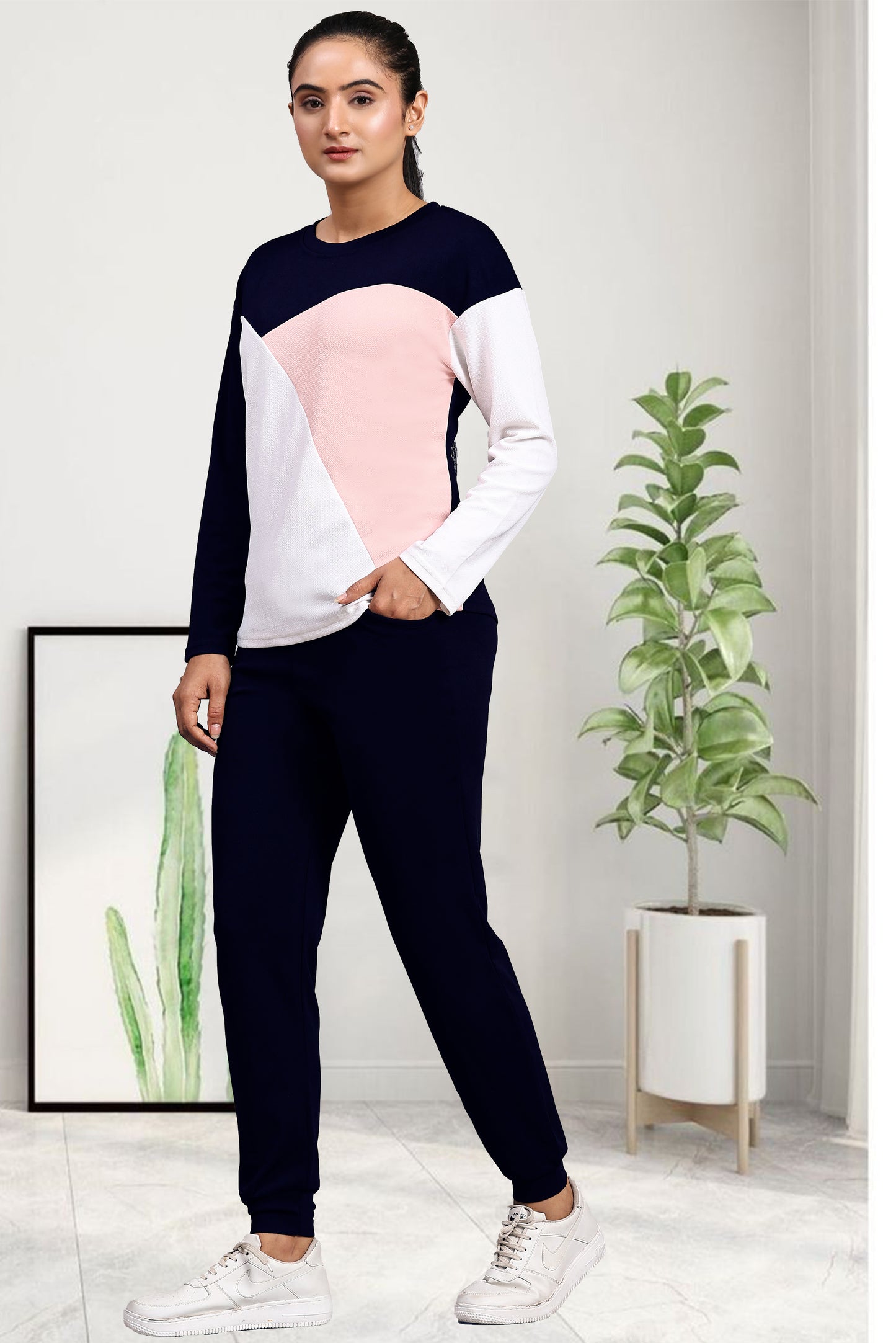 V Cut Blue Tracksuit for Women | Stylish & Comfortable Activewear with Trendy Design