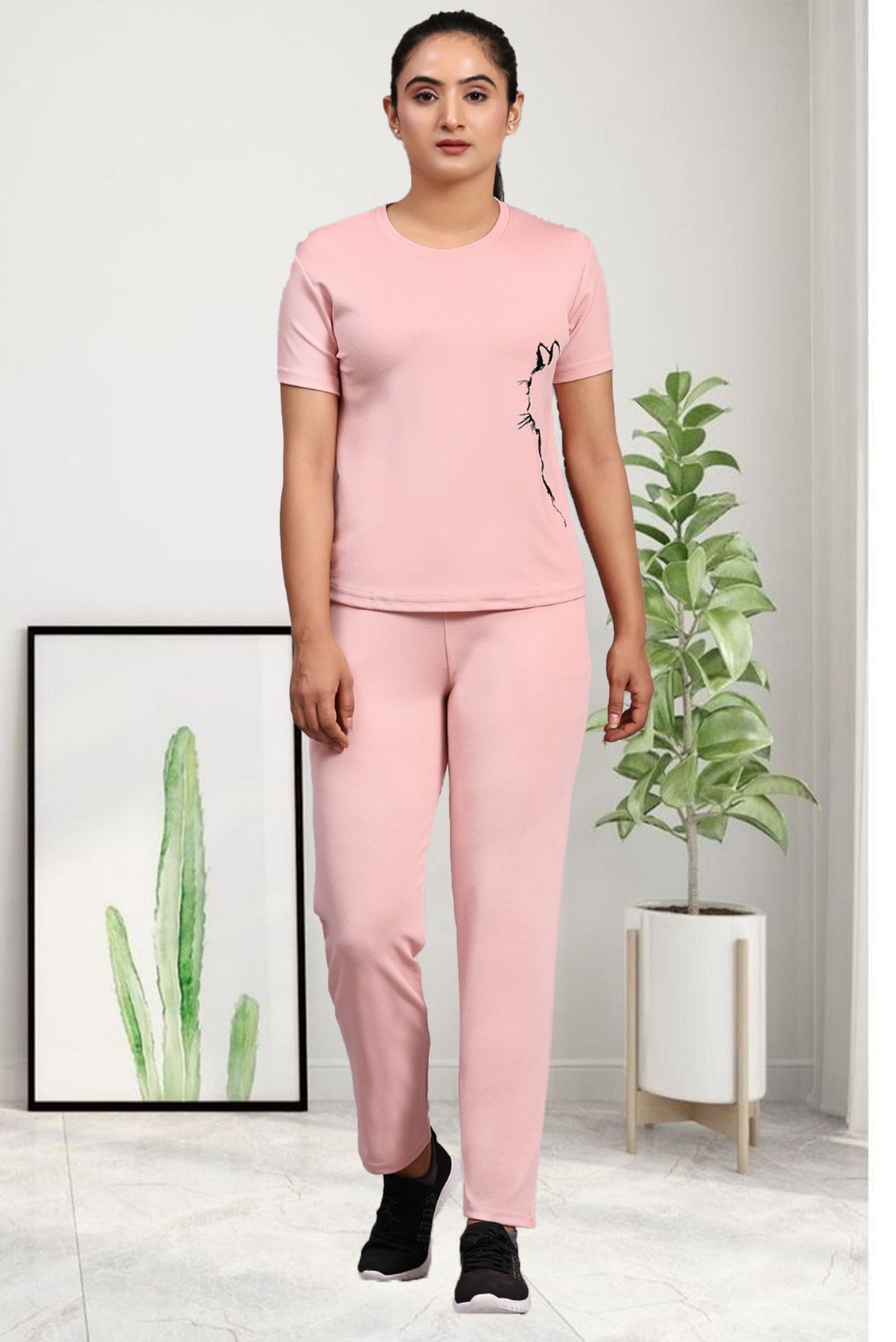 Side Cat Pink Tracksuit for Women | Chic & Comfortable Activewear in Vibrant Pink