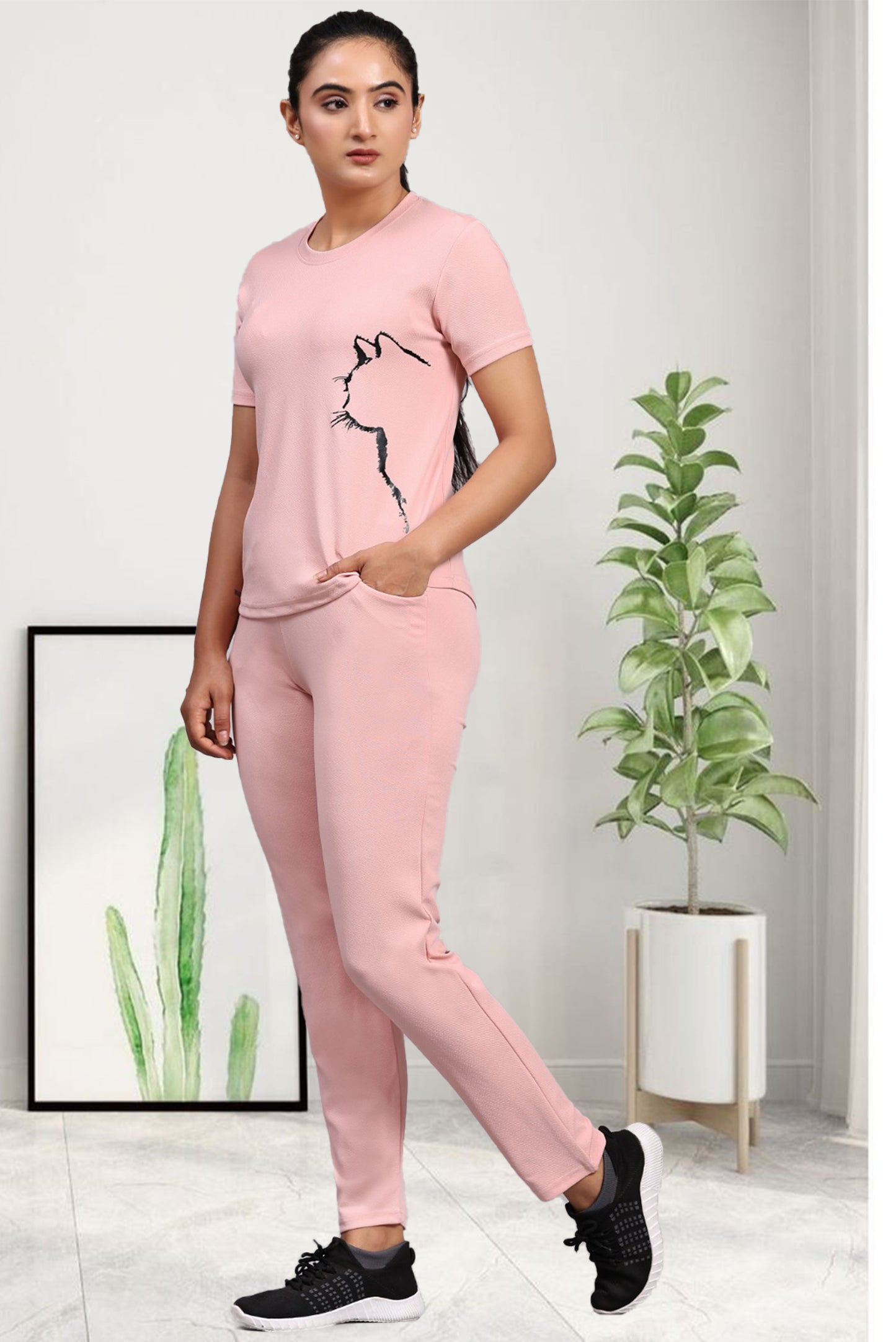 Side Cat Pink Tracksuit for Women | Chic & Comfortable Activewear in Vibrant Pink