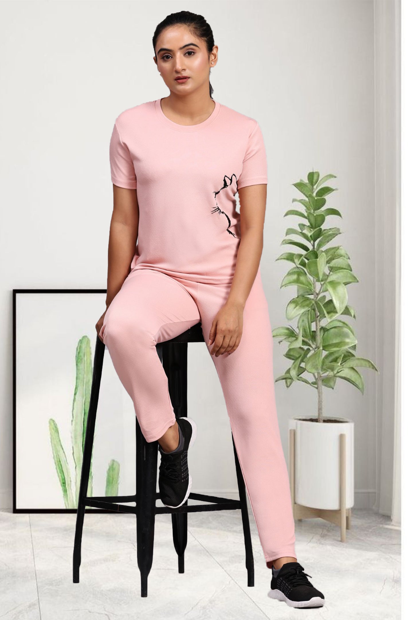 Side Cat Pink Tracksuit for Women | Chic & Comfortable Activewear in Vibrant Pink