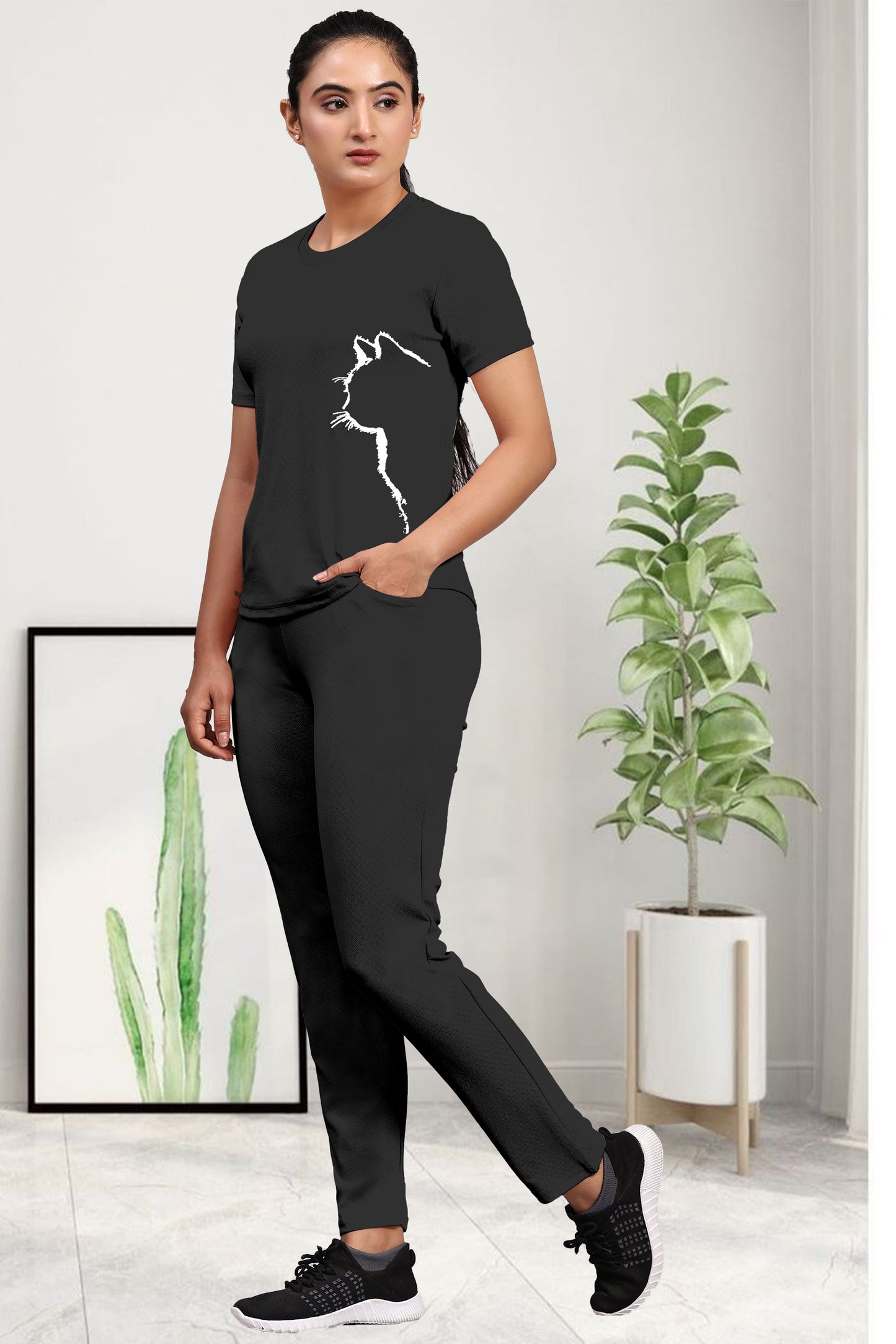 Side Cat Black Tracksuit for Women | Sleek & Stylish Activewear for Modern Elegance