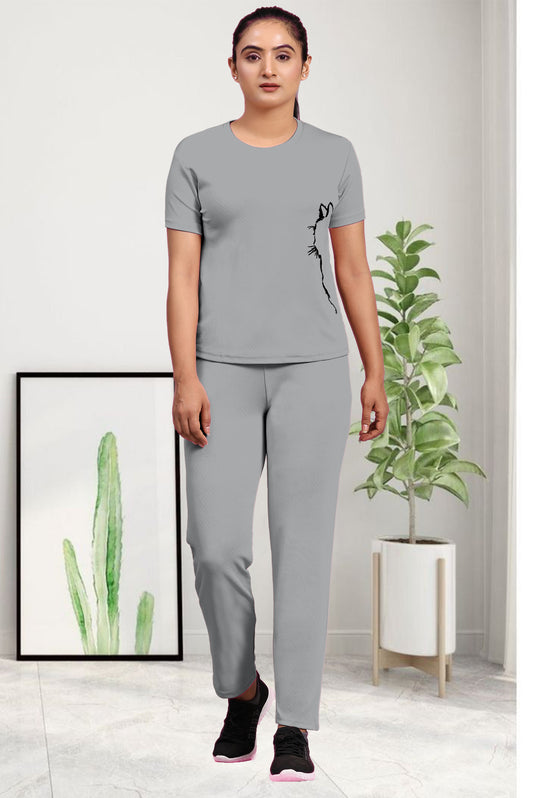 Side Cat Grey Tracksuit | Modern & Comfortable Activewear with Sleek Design