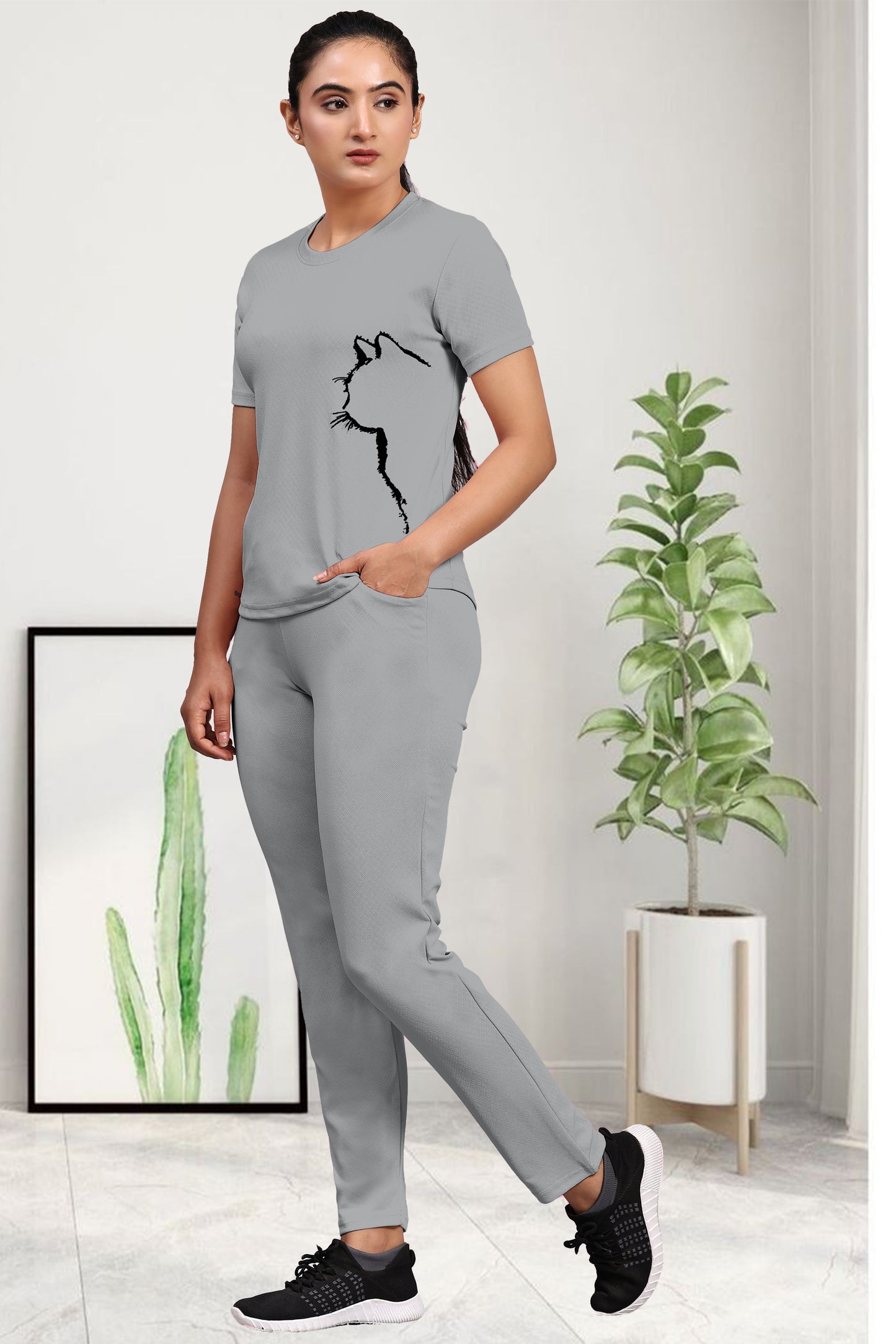 Side Cat Grey Tracksuit | Modern & Comfortable Activewear with Sleek Design