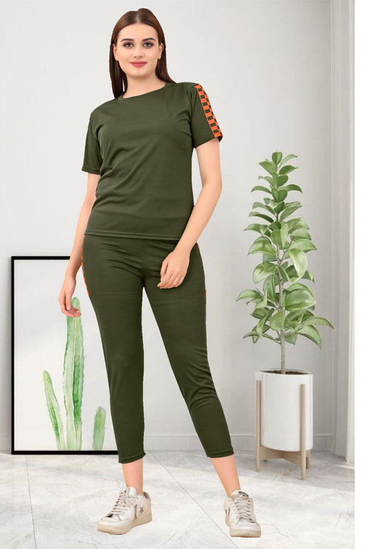 TS Half Checks Mehendi Tracksuit for Women | Elegant & Stylish Activewear with a Modern Checkered Pattern