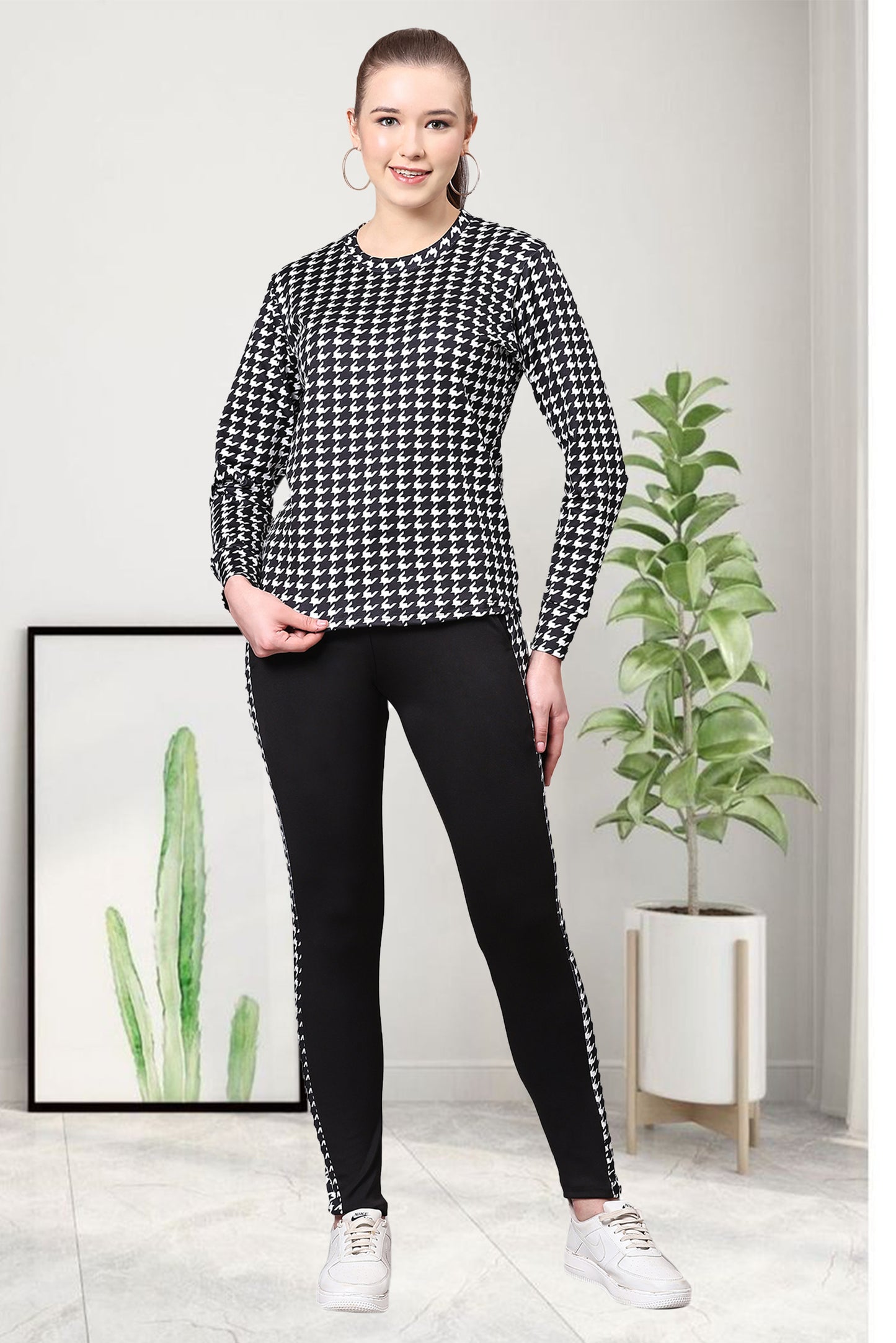 SS Black Checks Tracksuit for Women | Chic & Trendy Activewear with a Classic Checkered Pattern